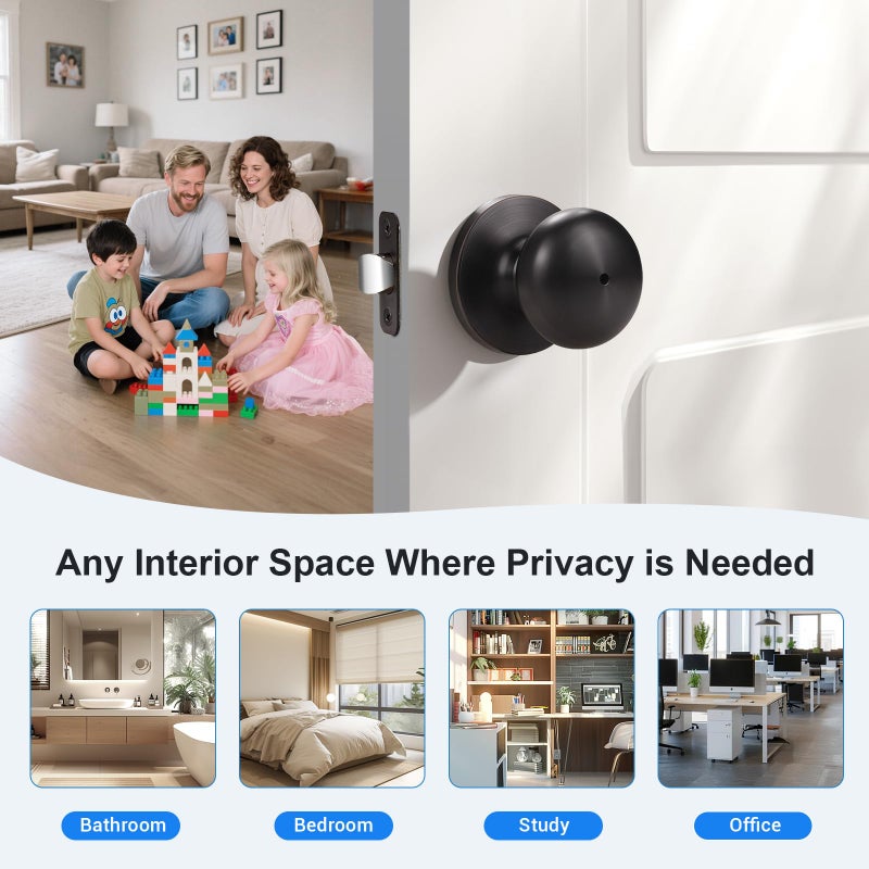KNOBWELL 10 Pack Privacy Door Knob Bedroom Door Knob Keyless Door Knob  Round Knob Set  Oil Rubbed Bronze Finish  Interior Door Knobs - Image 3